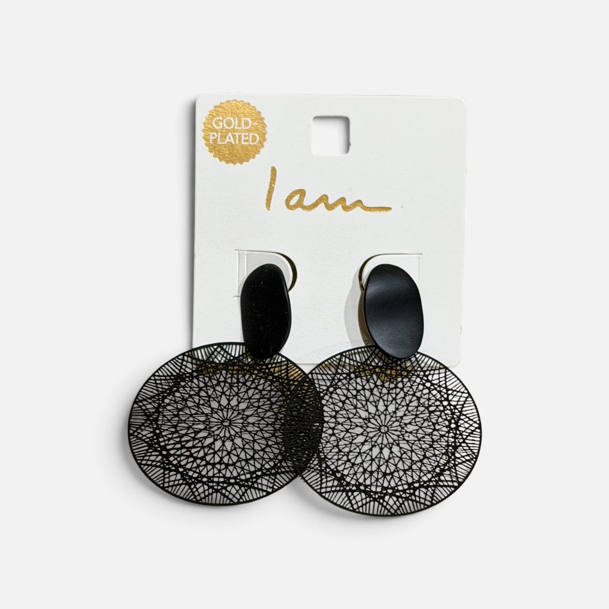 "I Am" Gold Plated Black Mandala Earrings -Limit One Per Person *Volunteer Exclusives*