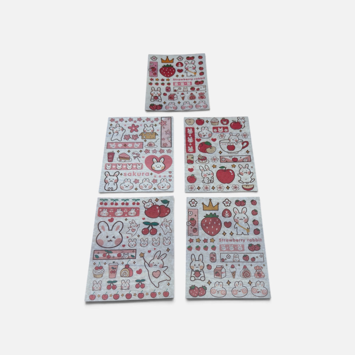 Set of 5 kawaii Cartoon Rabbit and Strawberry-themed Decorative Sticker Sheets * Volunteer Exclusives*