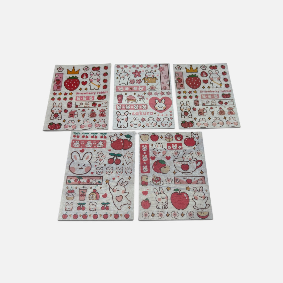 Set of 5 kawaii Cartoon Rabbit and Strawberry-themed Decorative Sticker Sheets * Volunteer Exclusives*