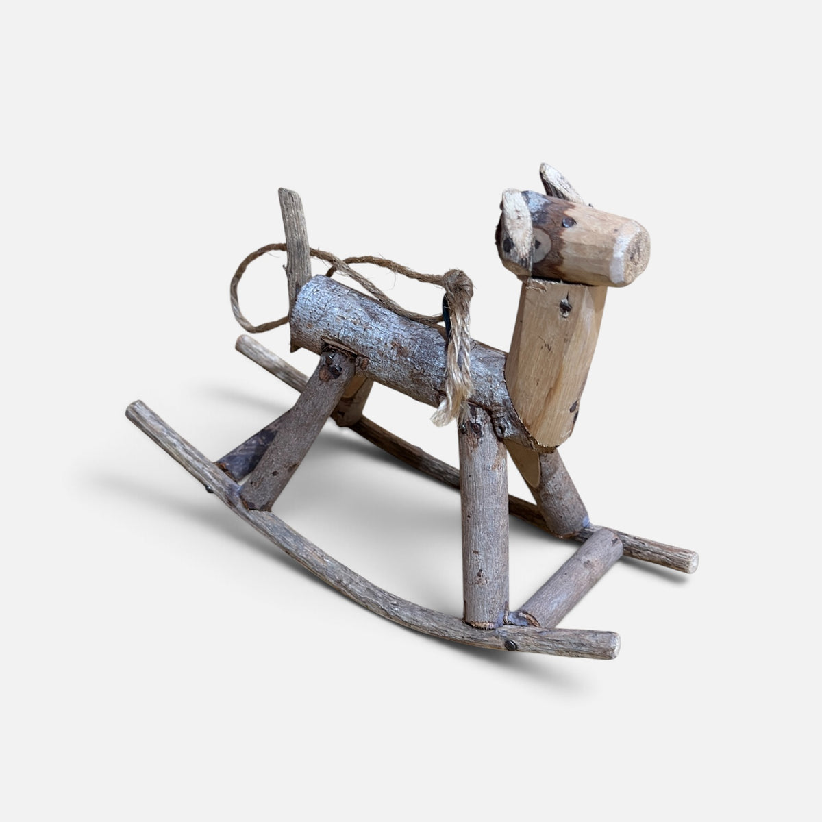 Handmade Vintage Wooden Rocking Horse Folk Art Ornament 4.5" x 6"