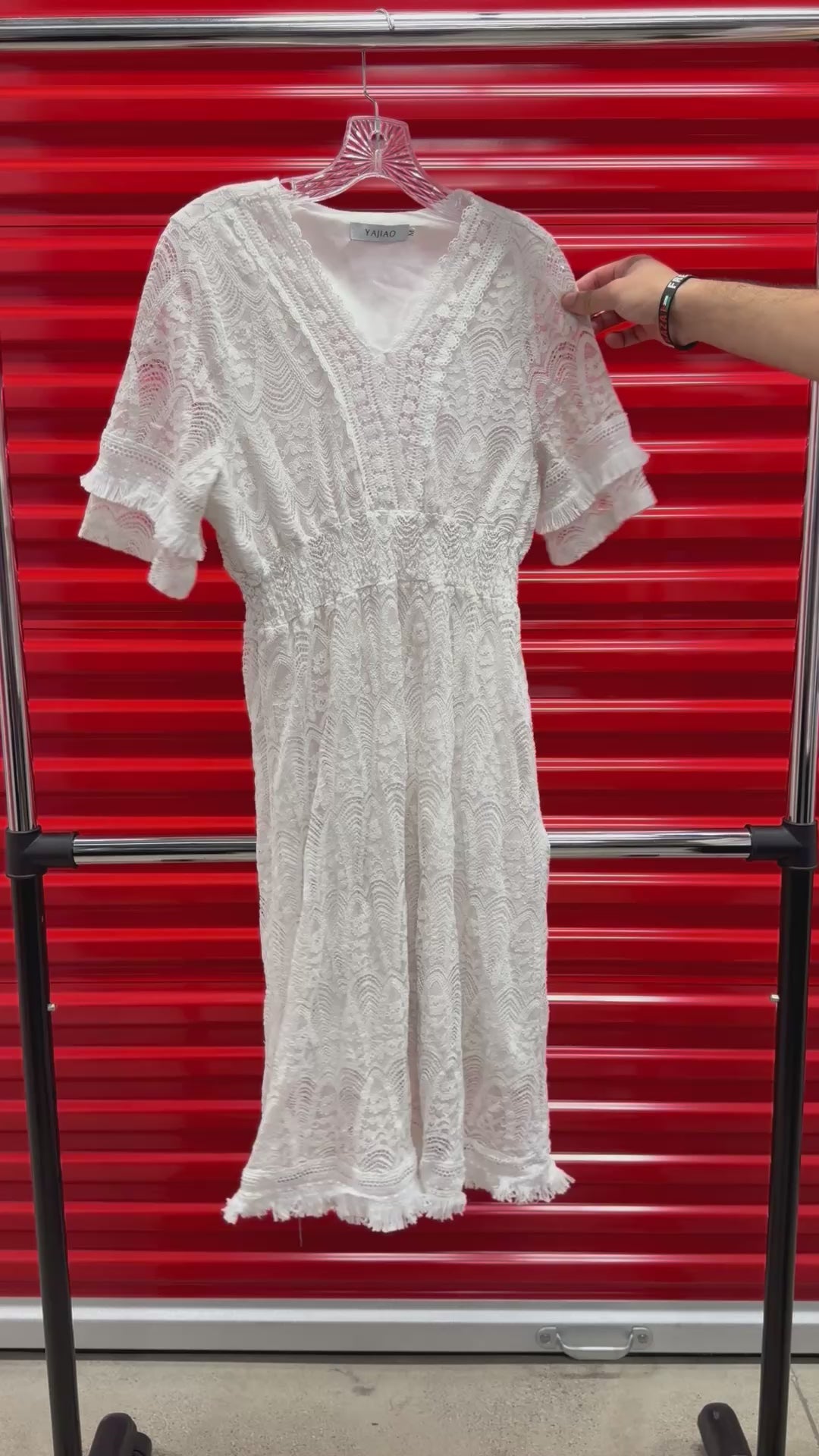Yajiao Boho Lace Dress White Size: M