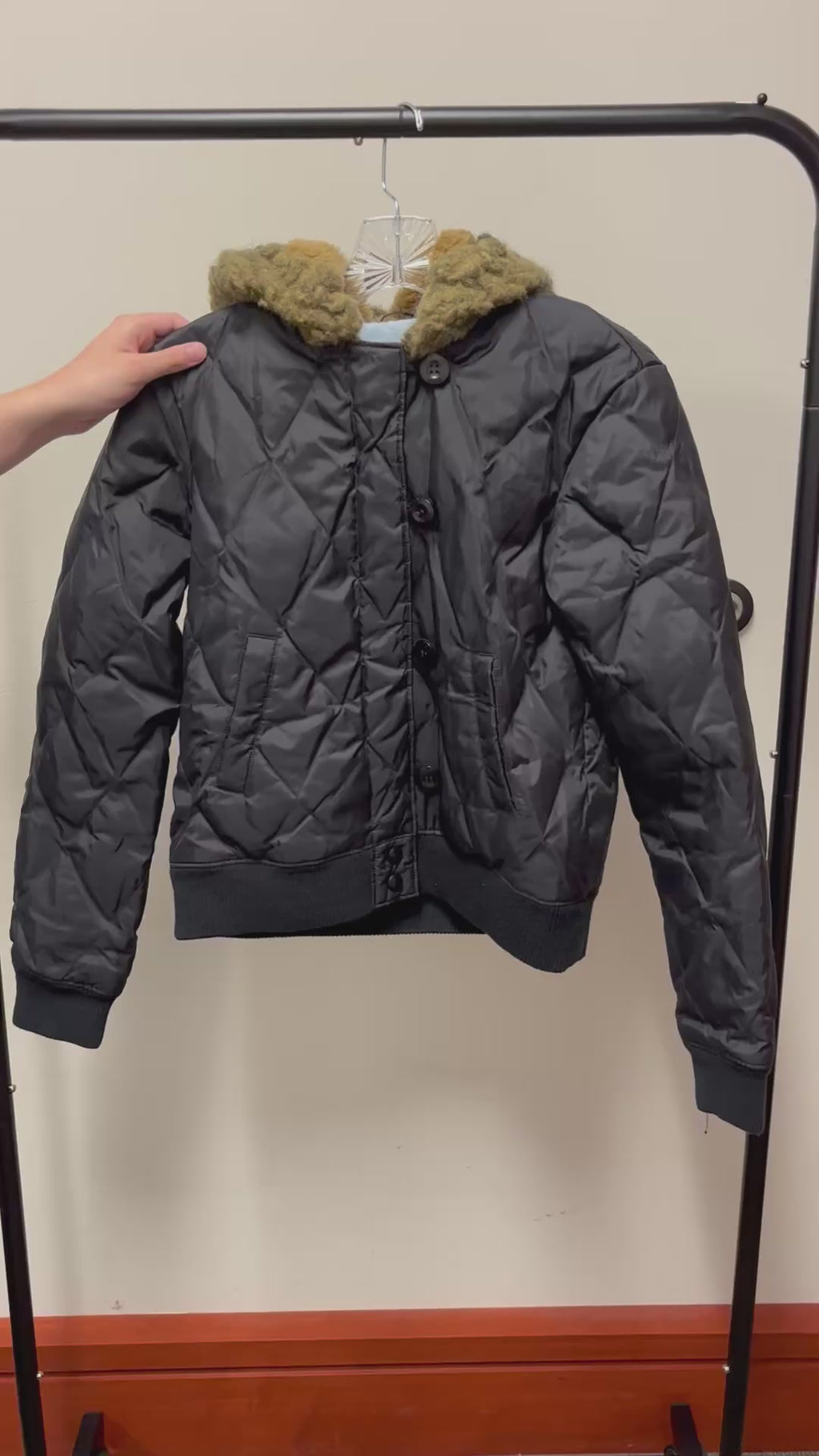Black Quilted Bomber Jacket Size: S