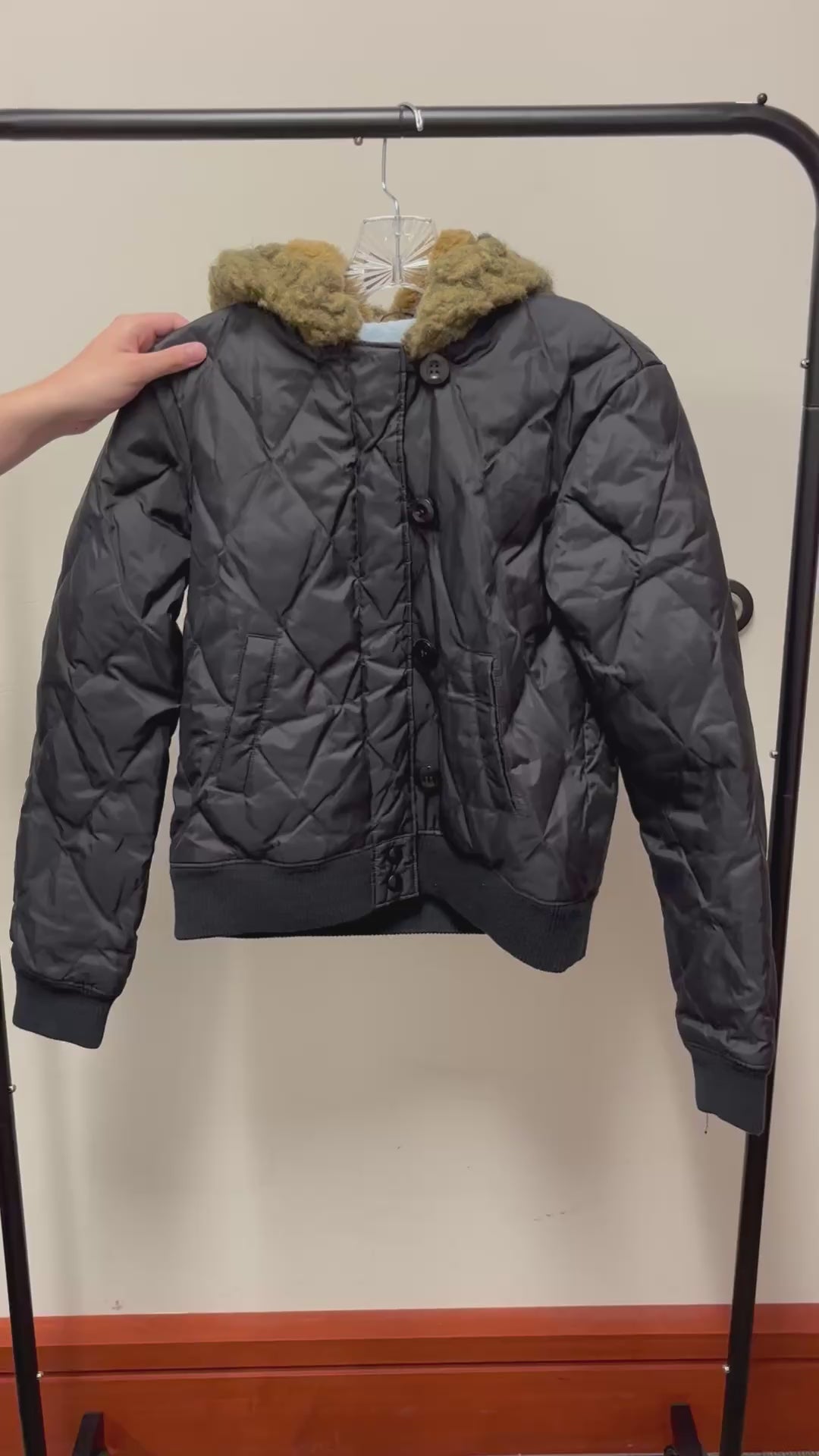 Black Quilted Bomber Jacket Size: S