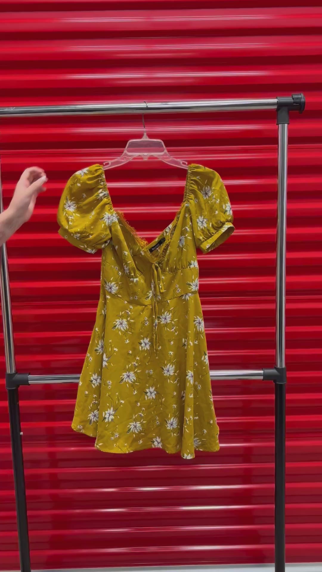 Yellow Floral Puff-Sleeve Mini Dress Size: 6