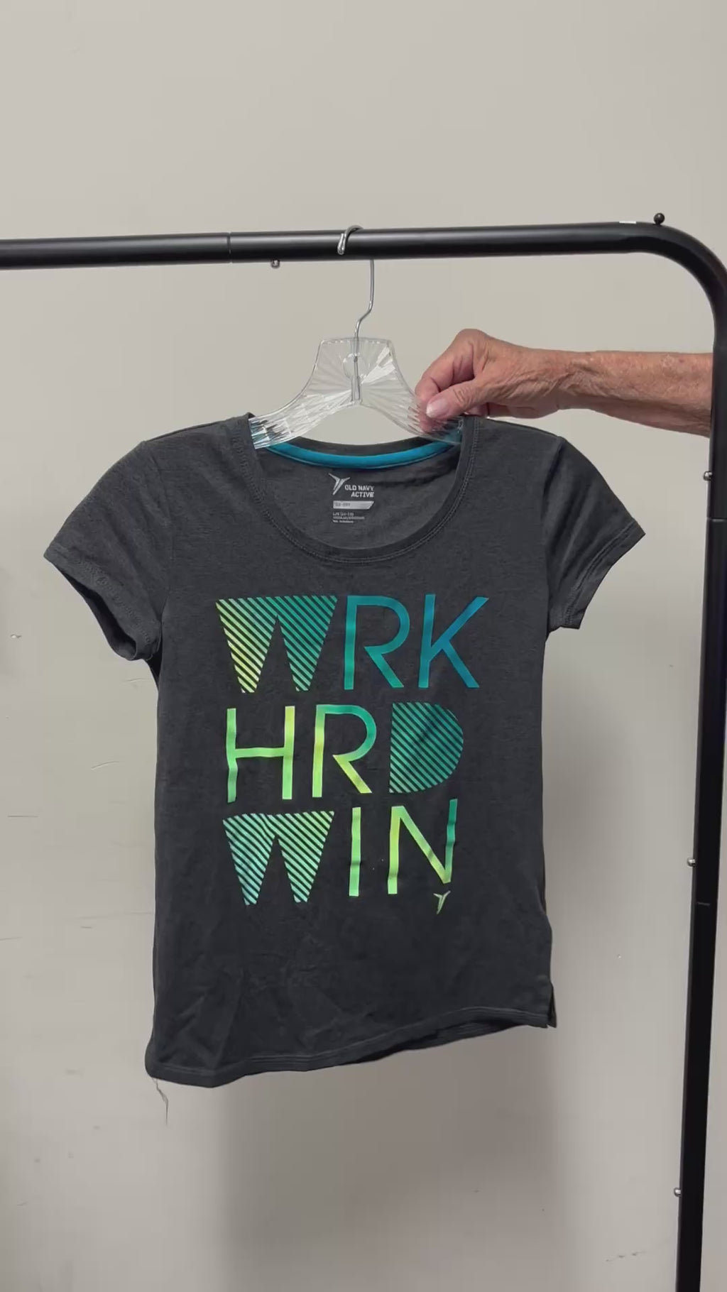 Old Navy Girl's Active Black T-shirt "WRK HRD WIN" Size:XL