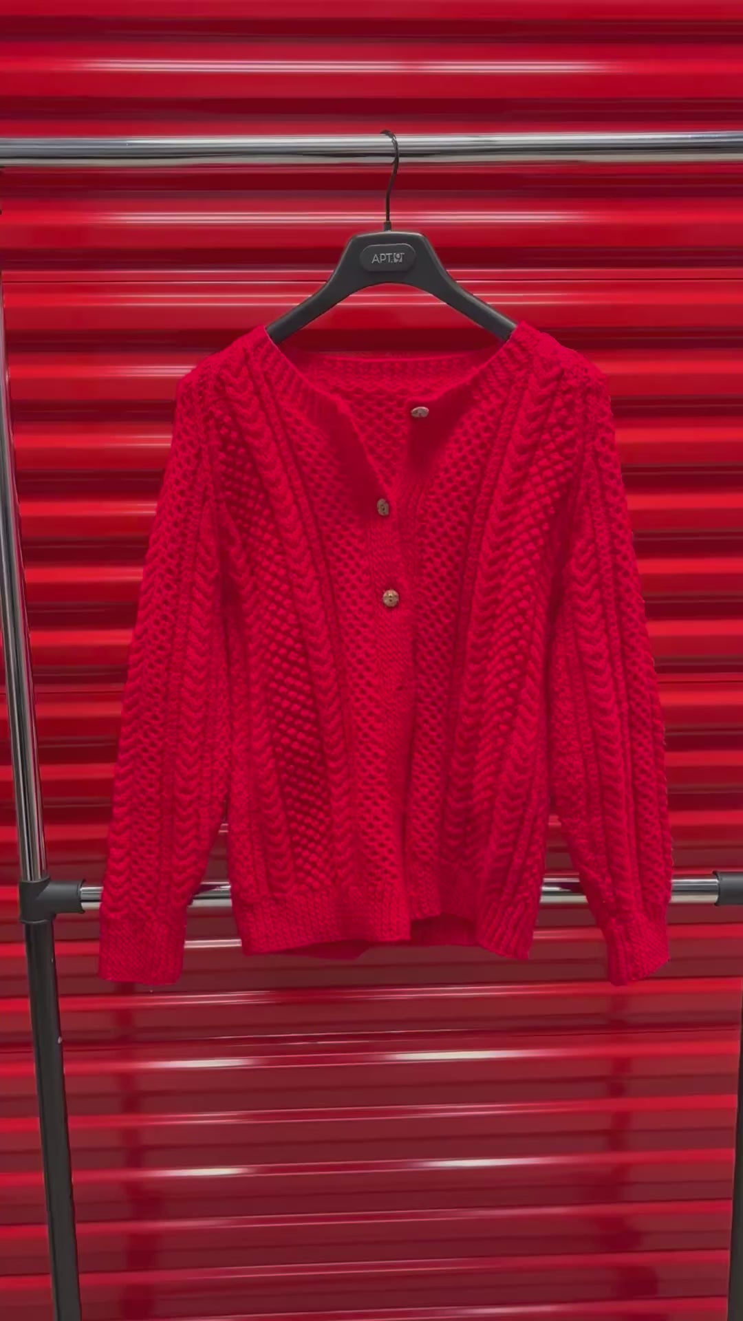 Women's Hand Knitted Cardigan in Red Size: S