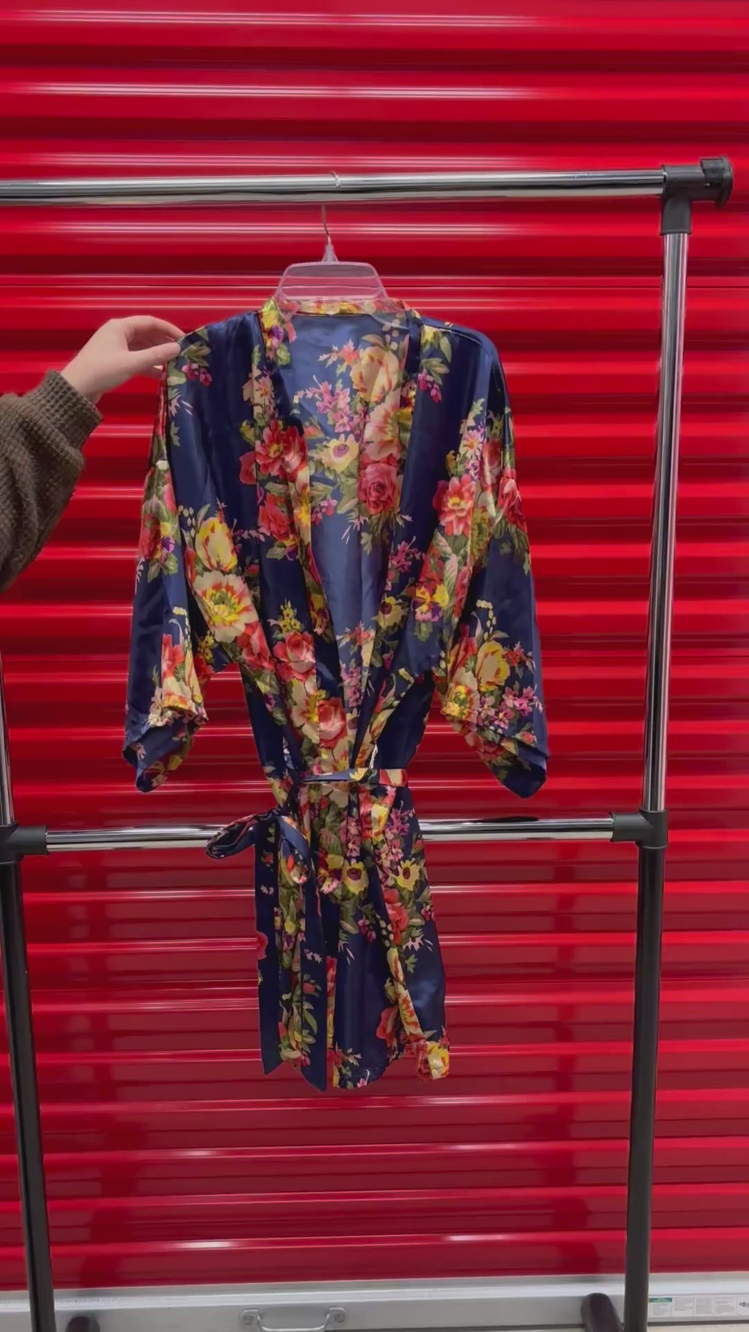 Women's Silk Floral Satin Kimono Short Robe Size: S