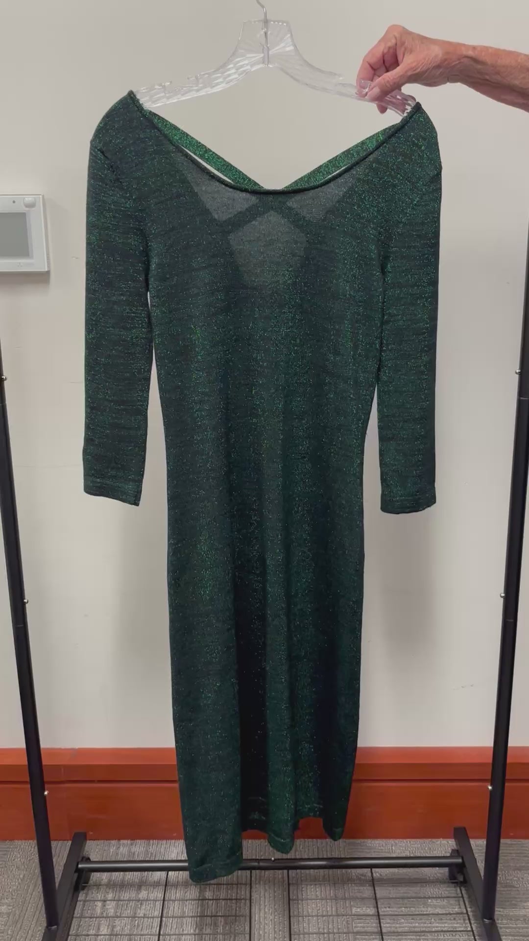 Allison Brittney Metallic Green Long-Sleeve Midi Dress Size: 6