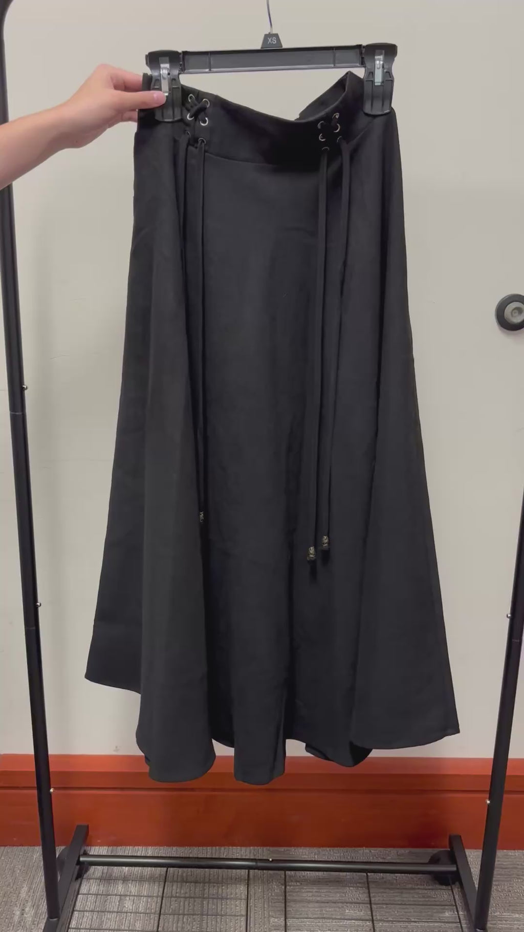Black Full Midi Skirt with Lacing Detail Size: S