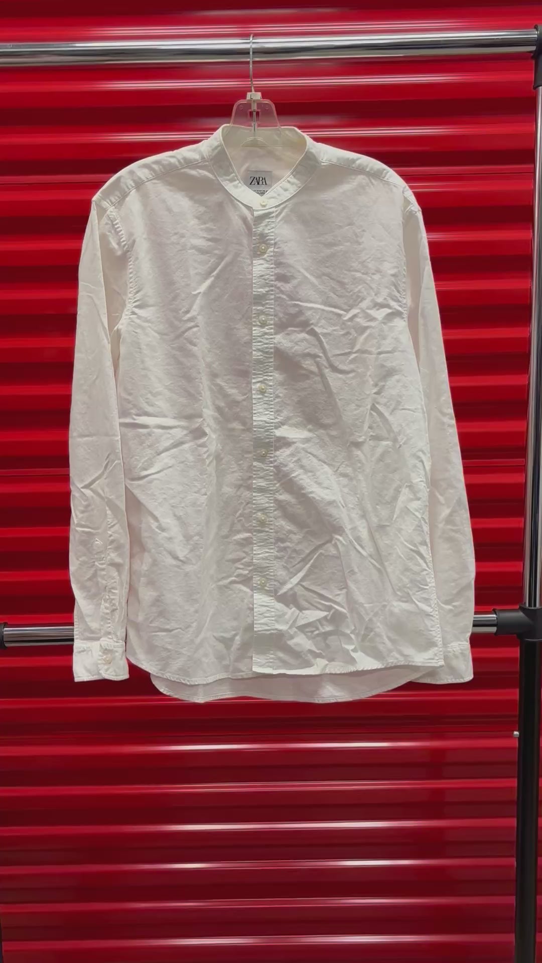 Zara Men's Band Collar White Linen Shirt Size: M
