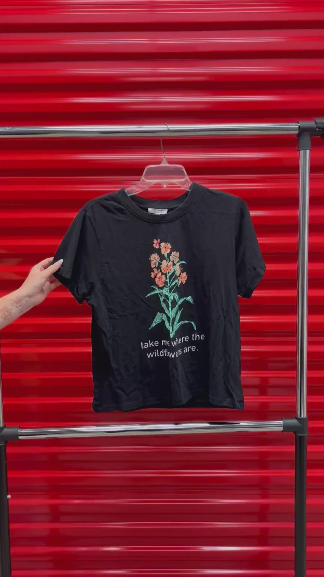 Messy Bun Just Chillin Black Graphic T-Shirt "Take Me Where the Wildflowers are."