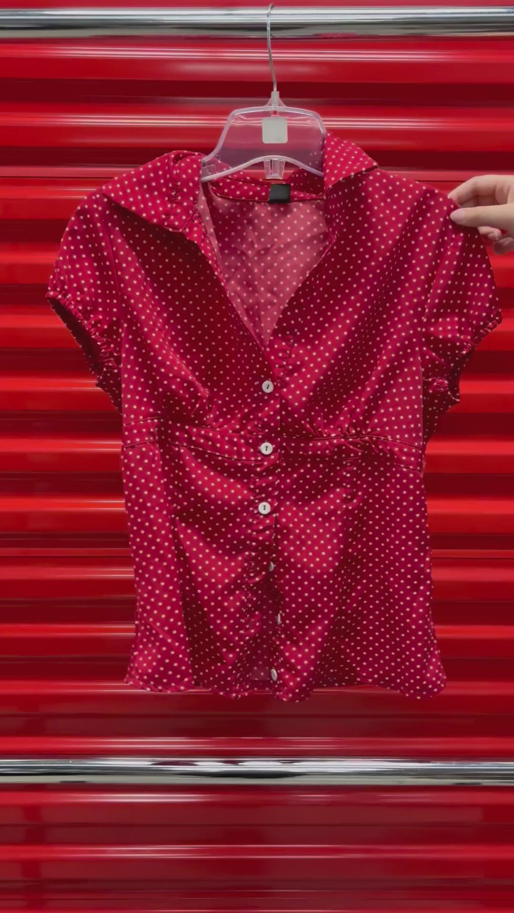 SHEIN Red and White Polka Dot Blouse Size: S