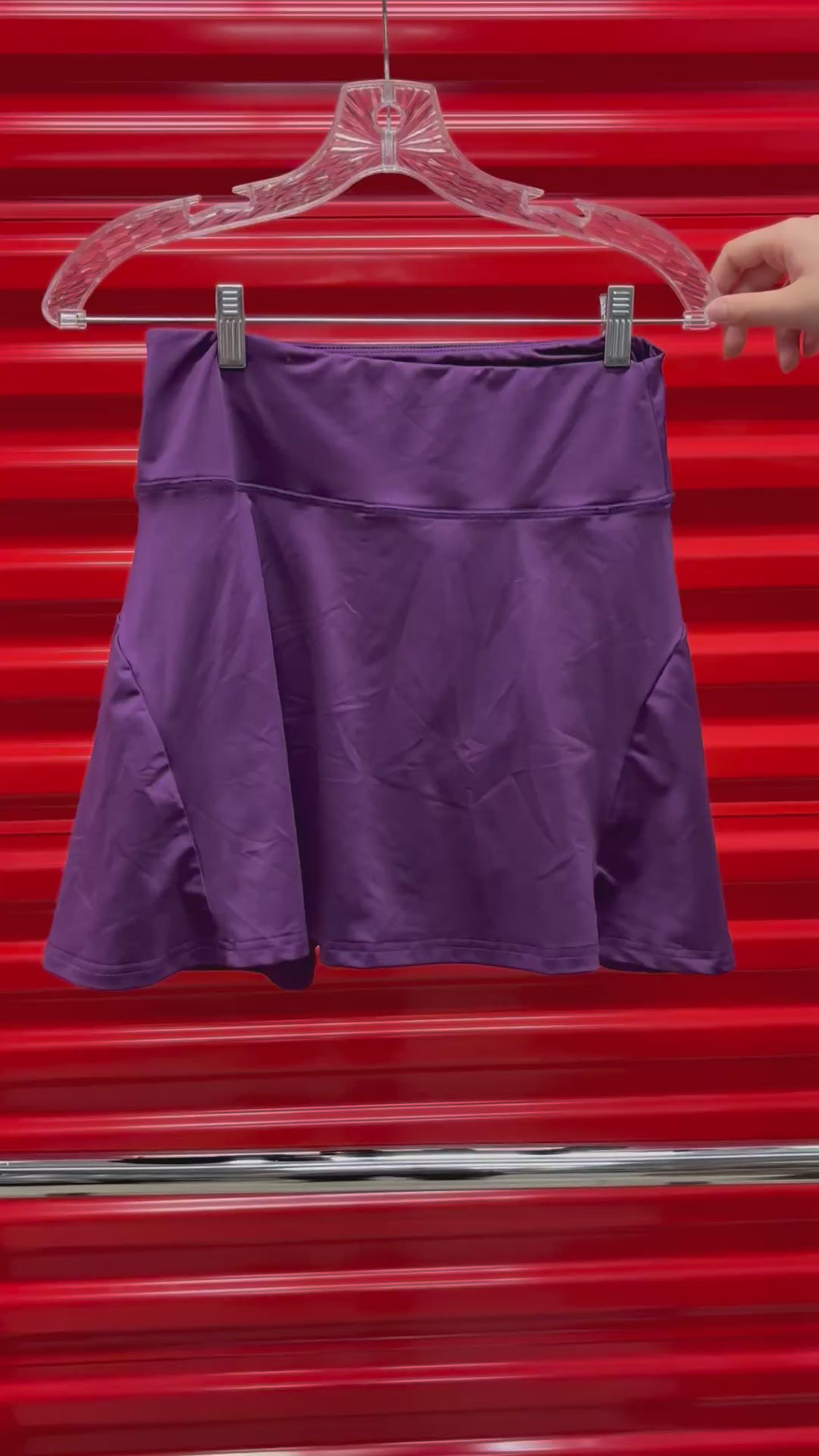 High-Waisted Pleated Athletic Skort Shiny Purple Finish Size: L