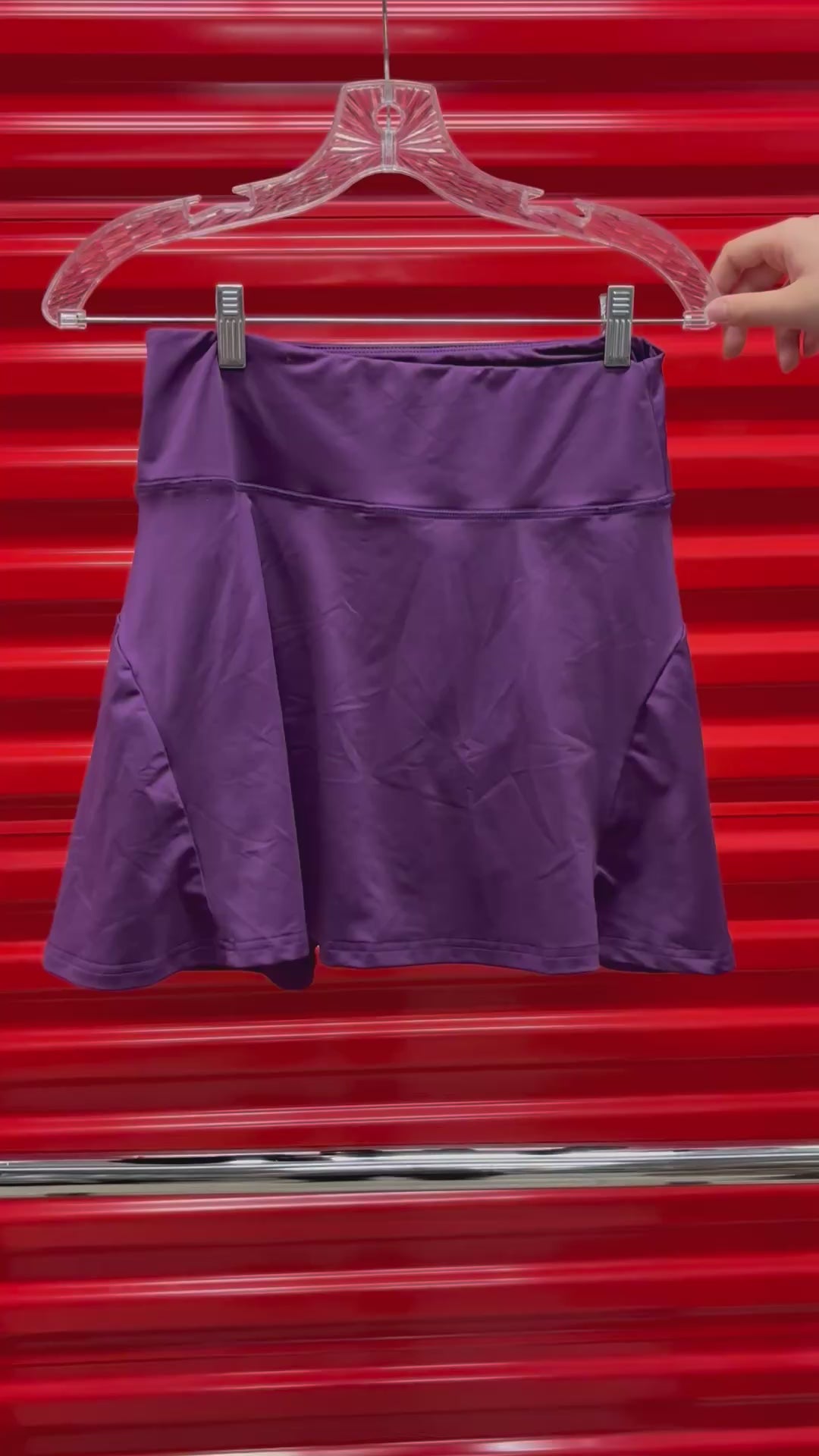 High-Waisted Pleated Athletic Skort Shiny Purple Finish Size: L
