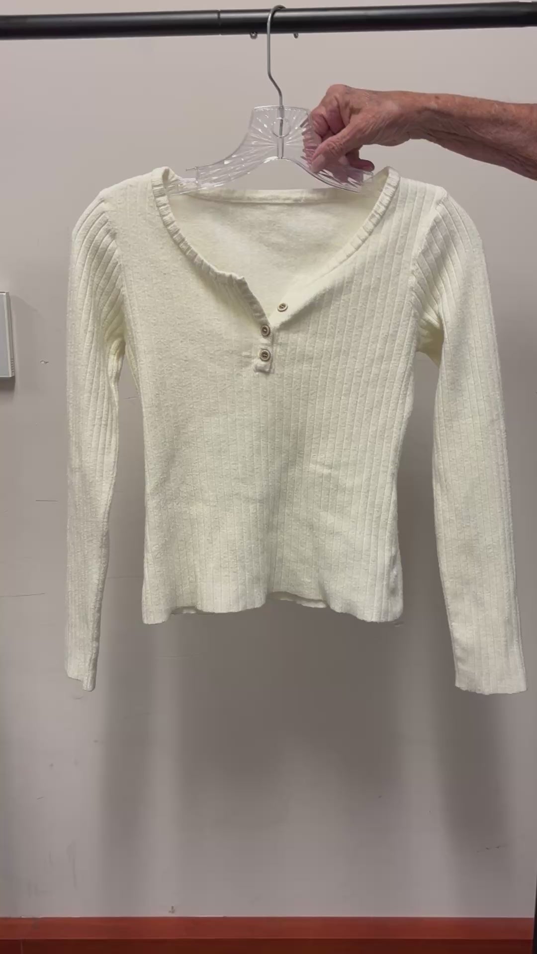 White Ribbed Long-Sleeve Henley Top Size: XS