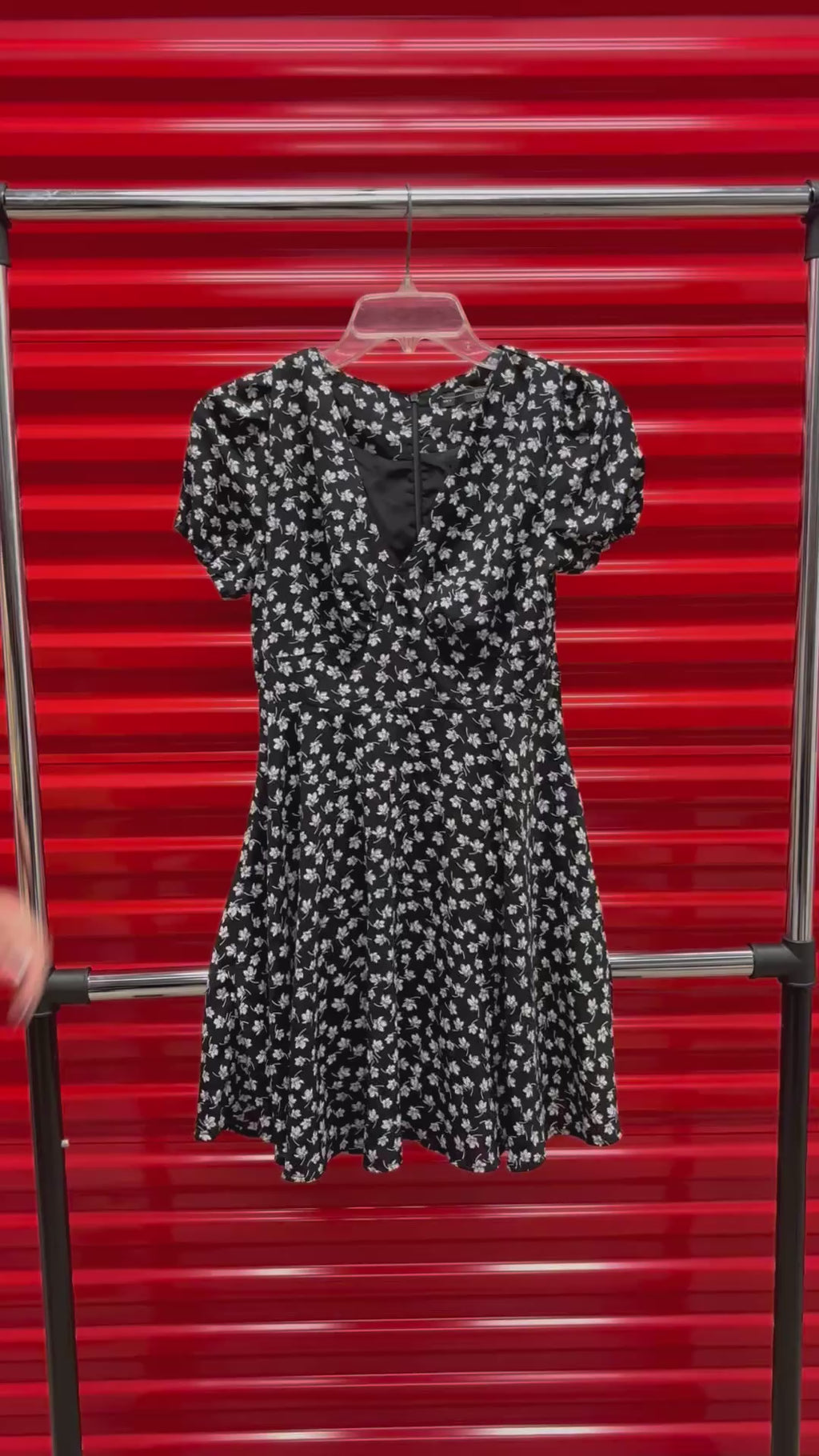 Black Floral Print Puff Sleeve Mini Dress Size: S