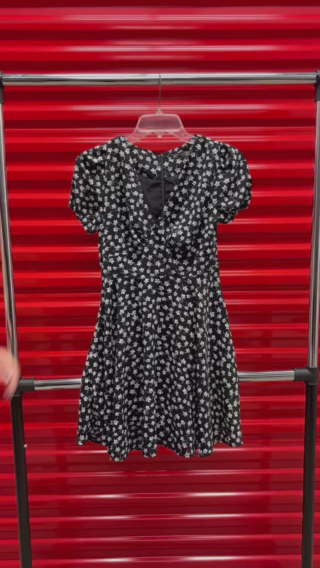 Black Floral Print Puff Sleeve Mini Dress Size: S