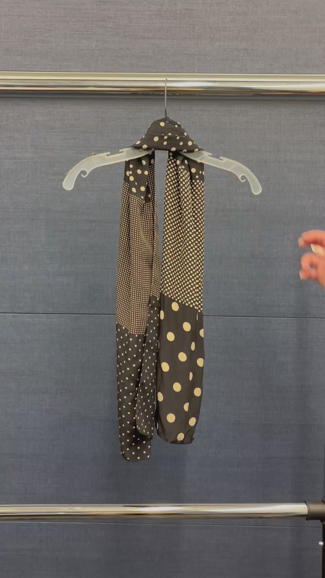 Talbots Black 100% Silk Scarf with Gold Polka Dots and Mesh Pattern