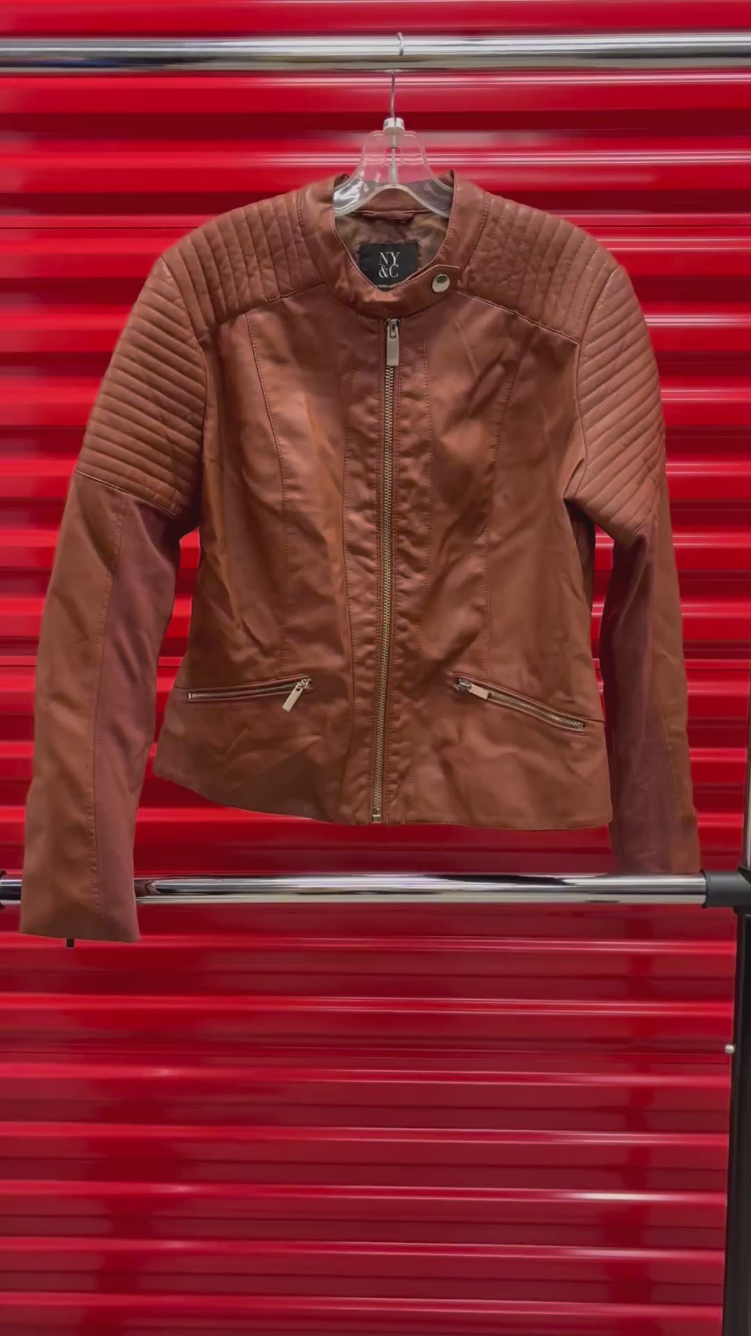 New York & Company Women's Faux Leather Motorcycle Jacket Size: L