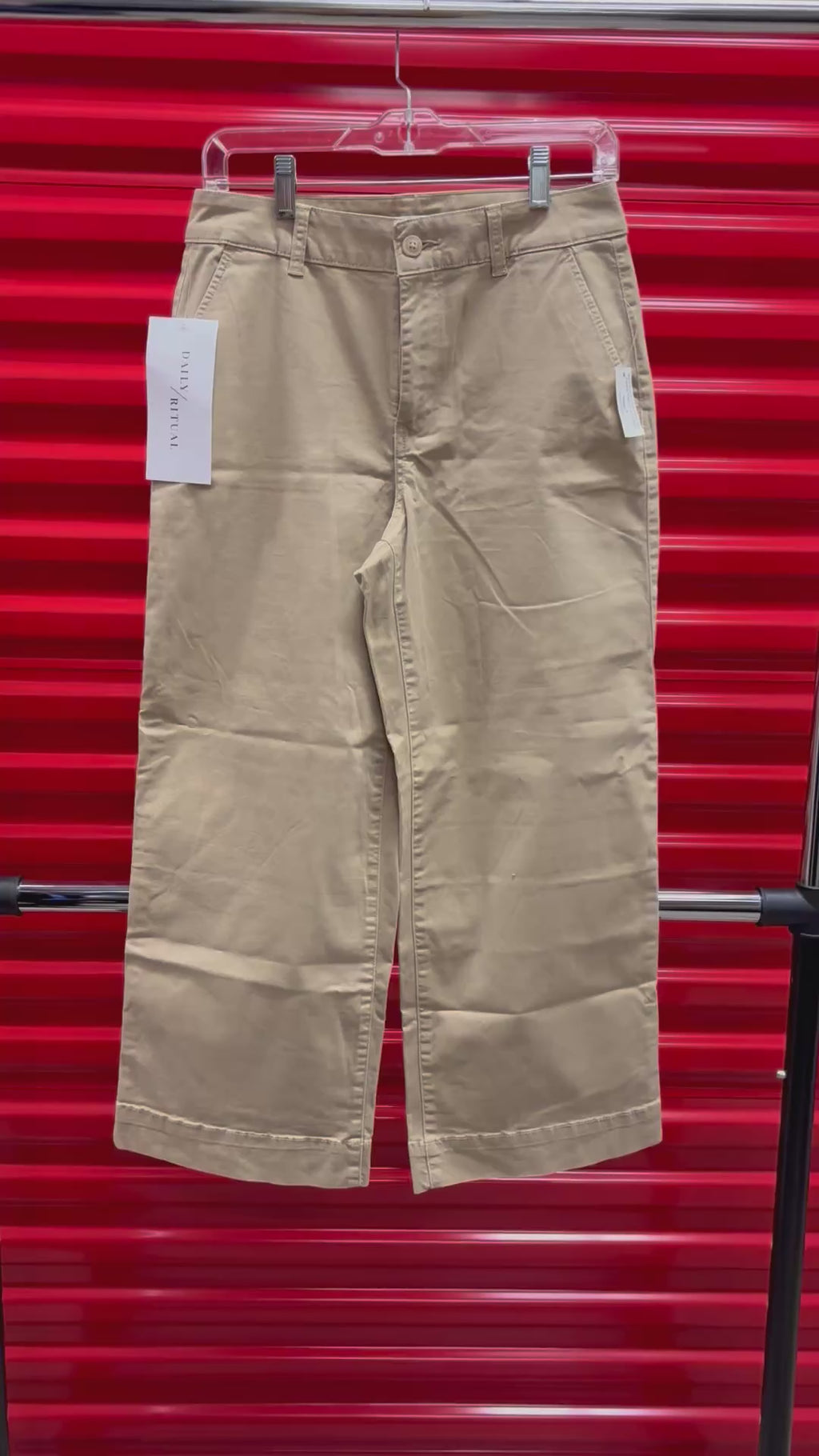 Daily Ritual Beige Wide-leg Cropped Pants Size: 8