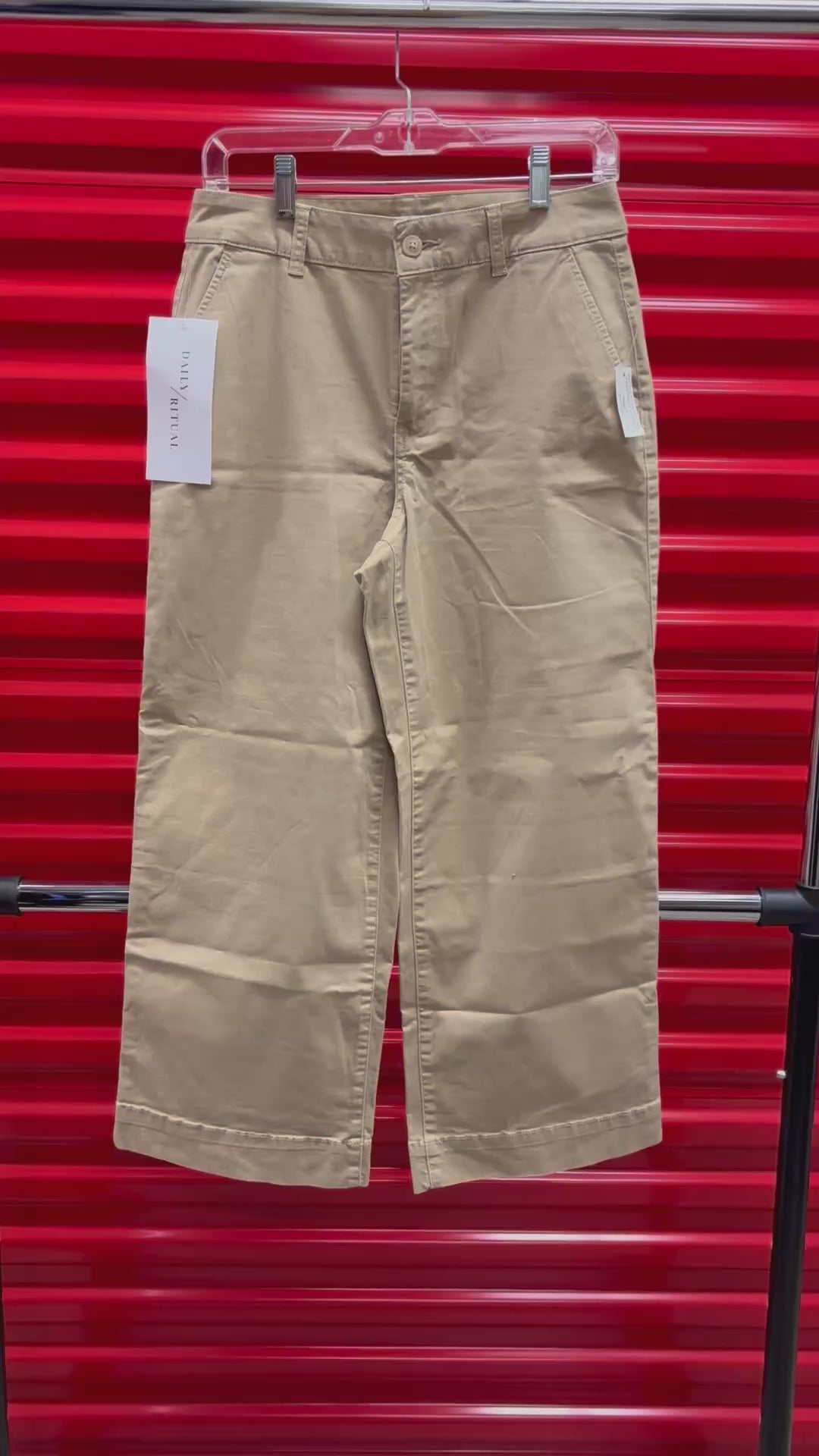 Daily Ritual Beige Wide-leg Cropped Pants Size: 8