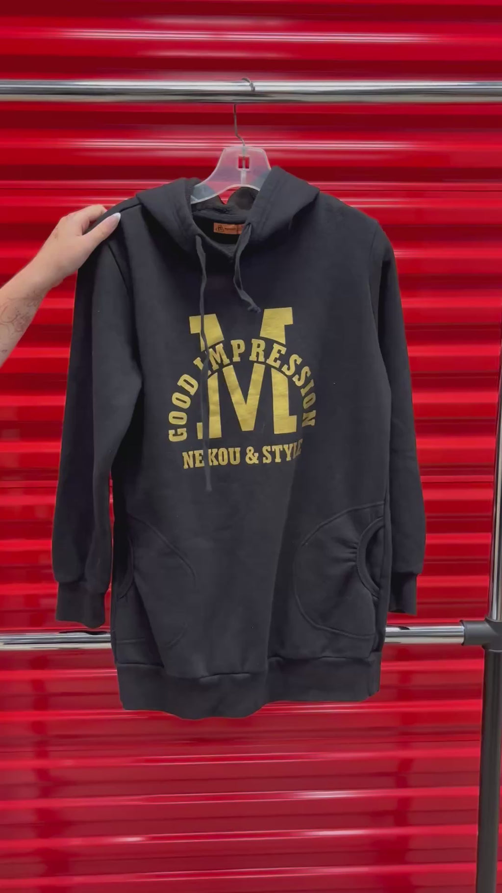 Men's Black and Gold NIKOU & STYLE Hoodie Size:XL