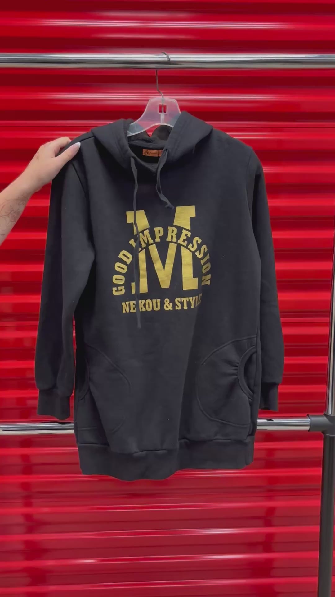 Men's Black and Gold NIKOU & STYLE Hoodie Size:XL