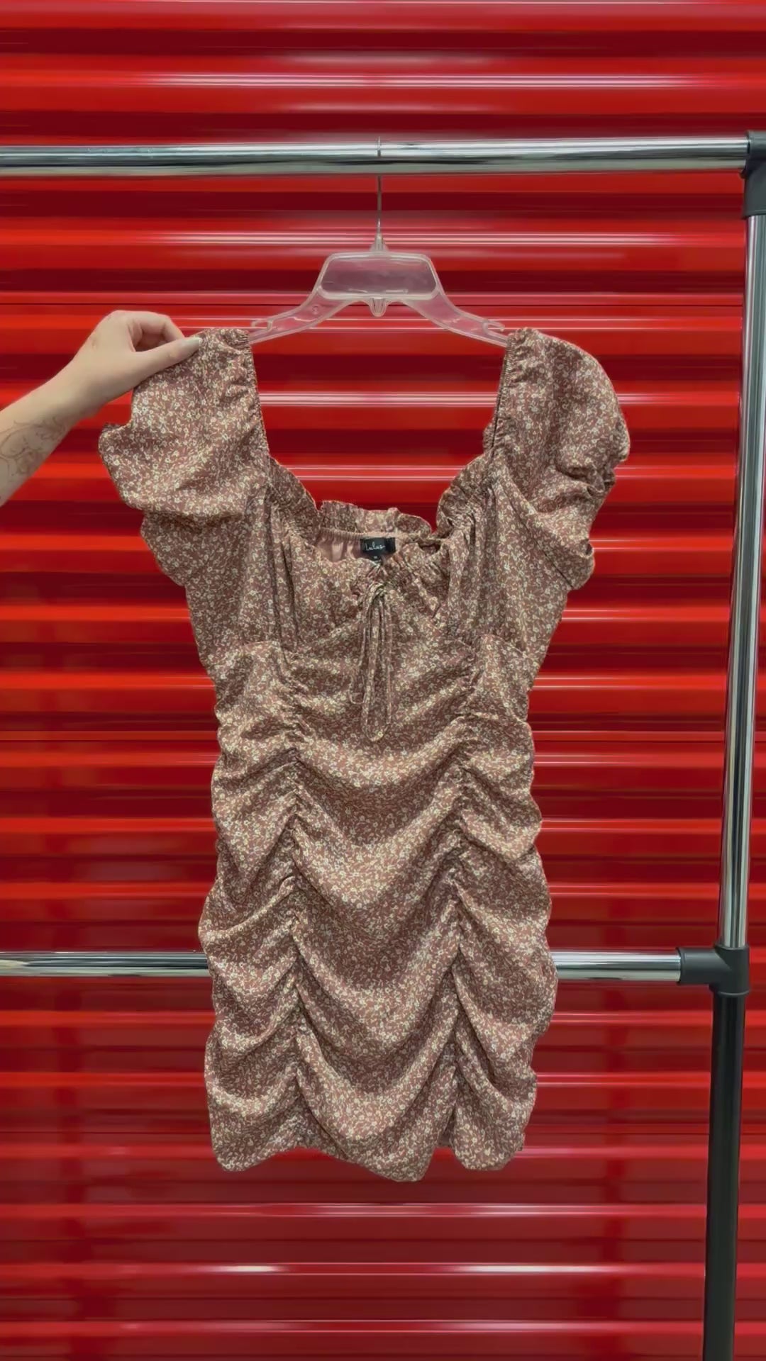 Lulus Reason to Be Dusty Brown Floral Print Off-the-Shoulder Mini Dress Size: M